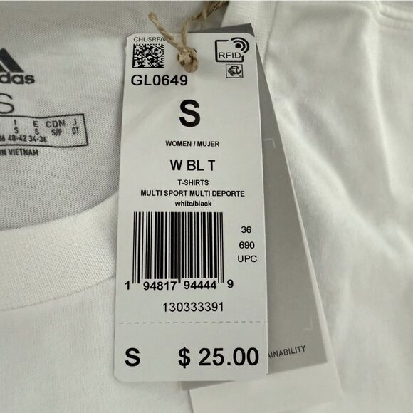 Adidas Multi-Sport White T-Shirt with Black Logo Women’s Size Small - Picture 4 of 7